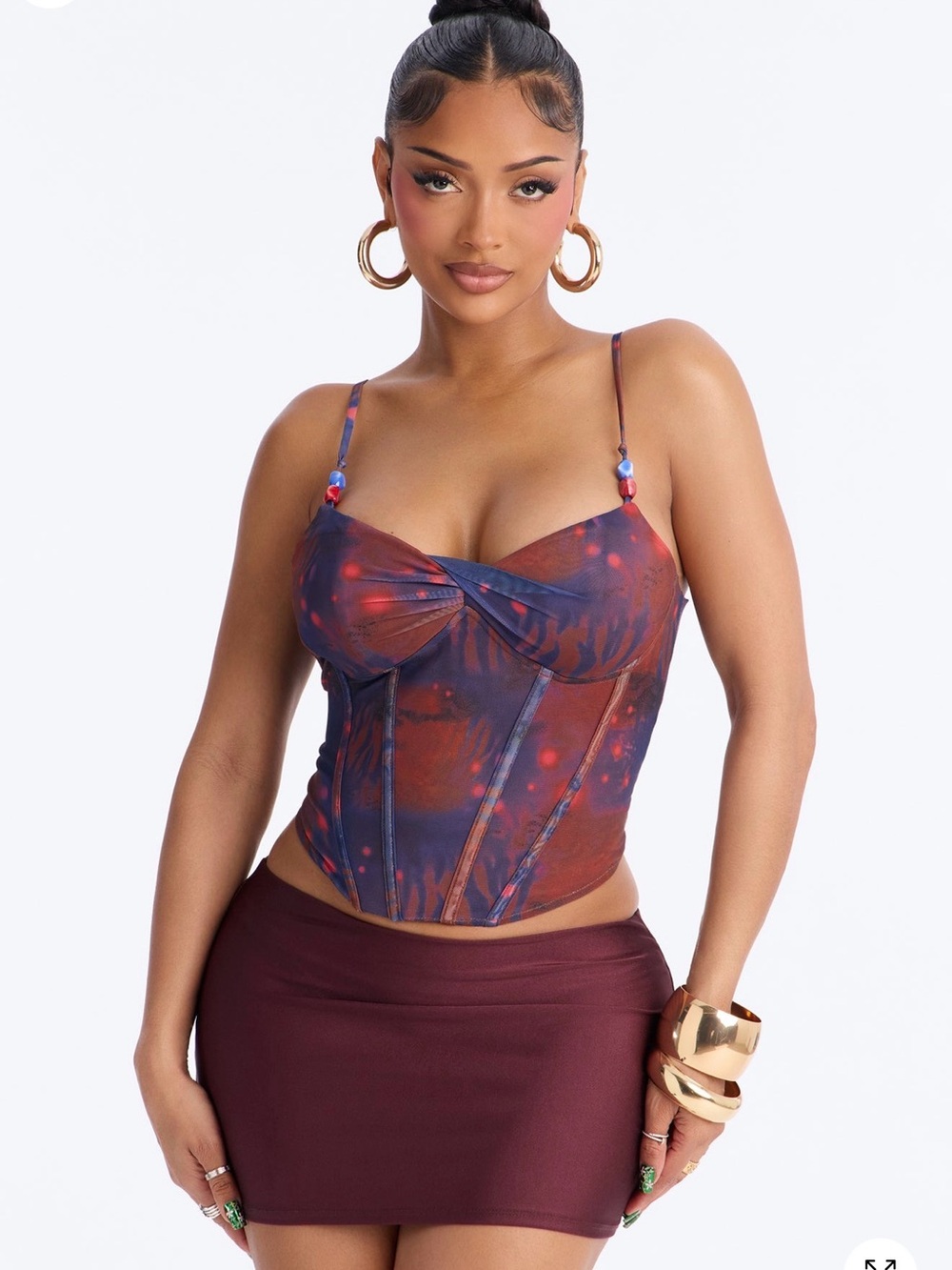 Abstract Tie-Dye Corset Cami Top in Navy and Rust